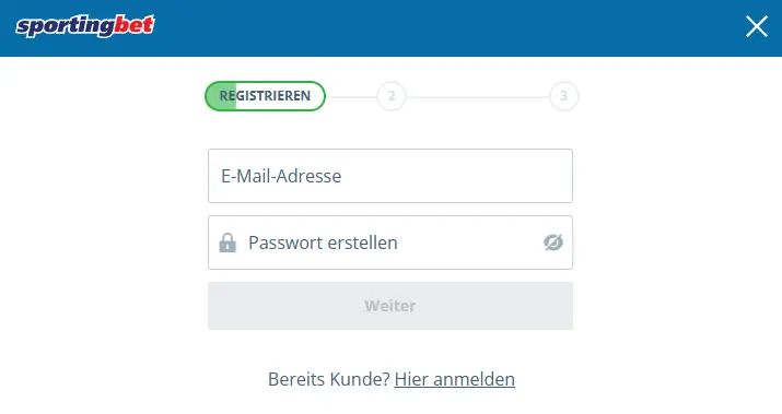 Registrierung im SPORTINGBET CASINO
